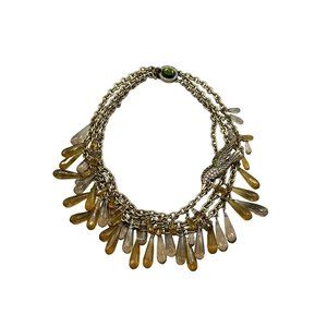 Big & Bold Statement Necklace with Rhinestones Pave Topaz Color Glass Dangles
